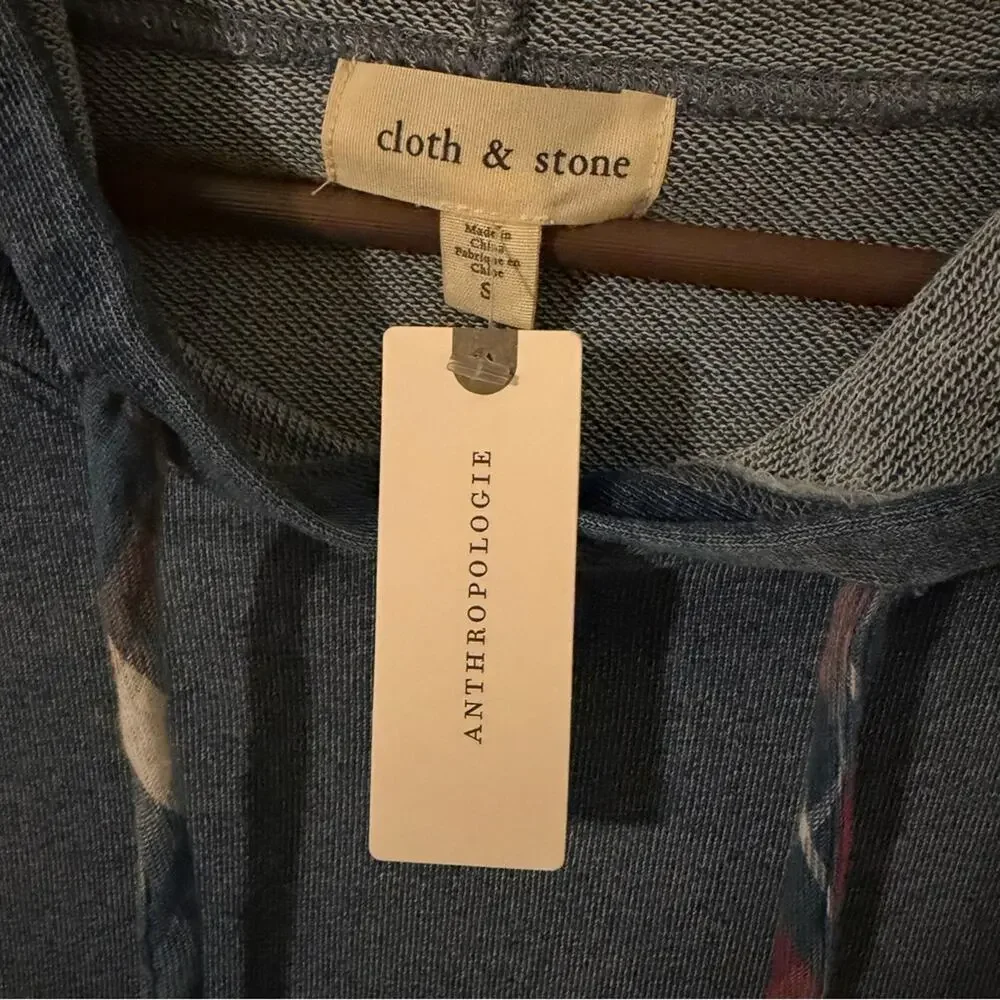 NEW Anthropologie Cloth & Stone Chambray Plaid Hoodie Size Small - Picture 8 of 9